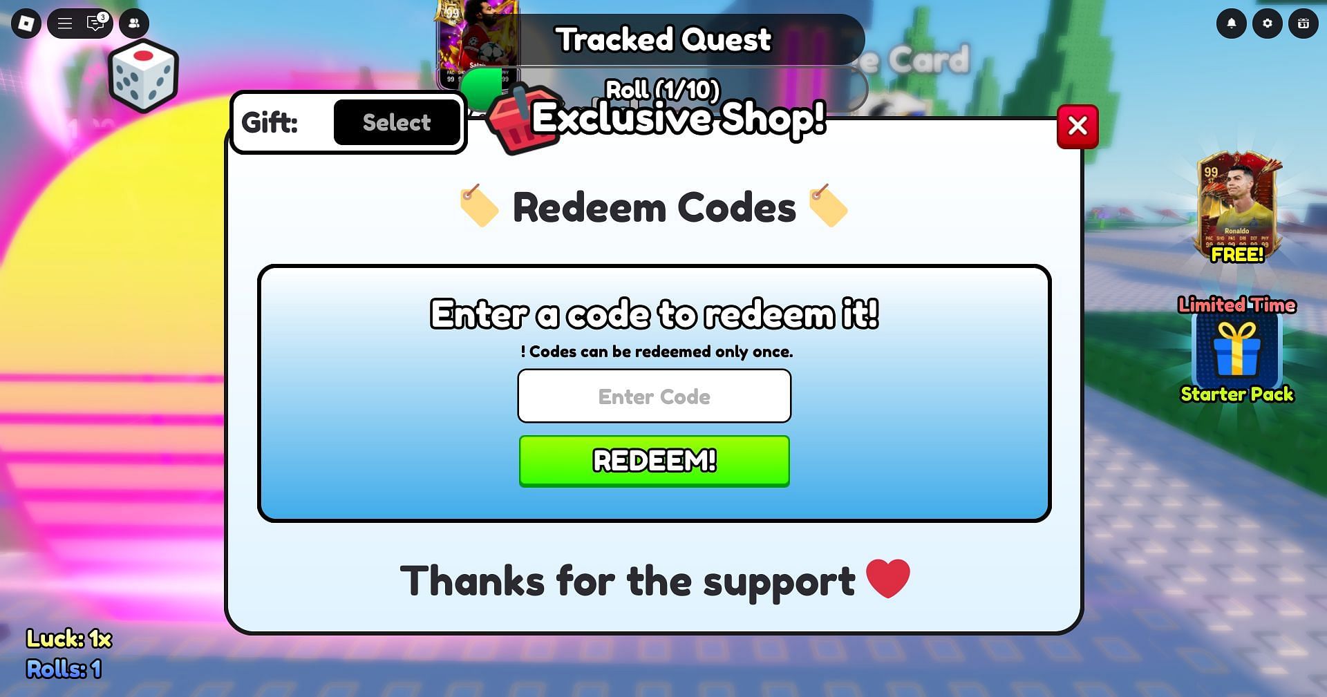 Redeem the code here (Image via Roblox)